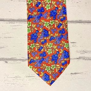CAPE COD NECKTIE - Orange floral SILK tie - purple + green + yellow + indigo